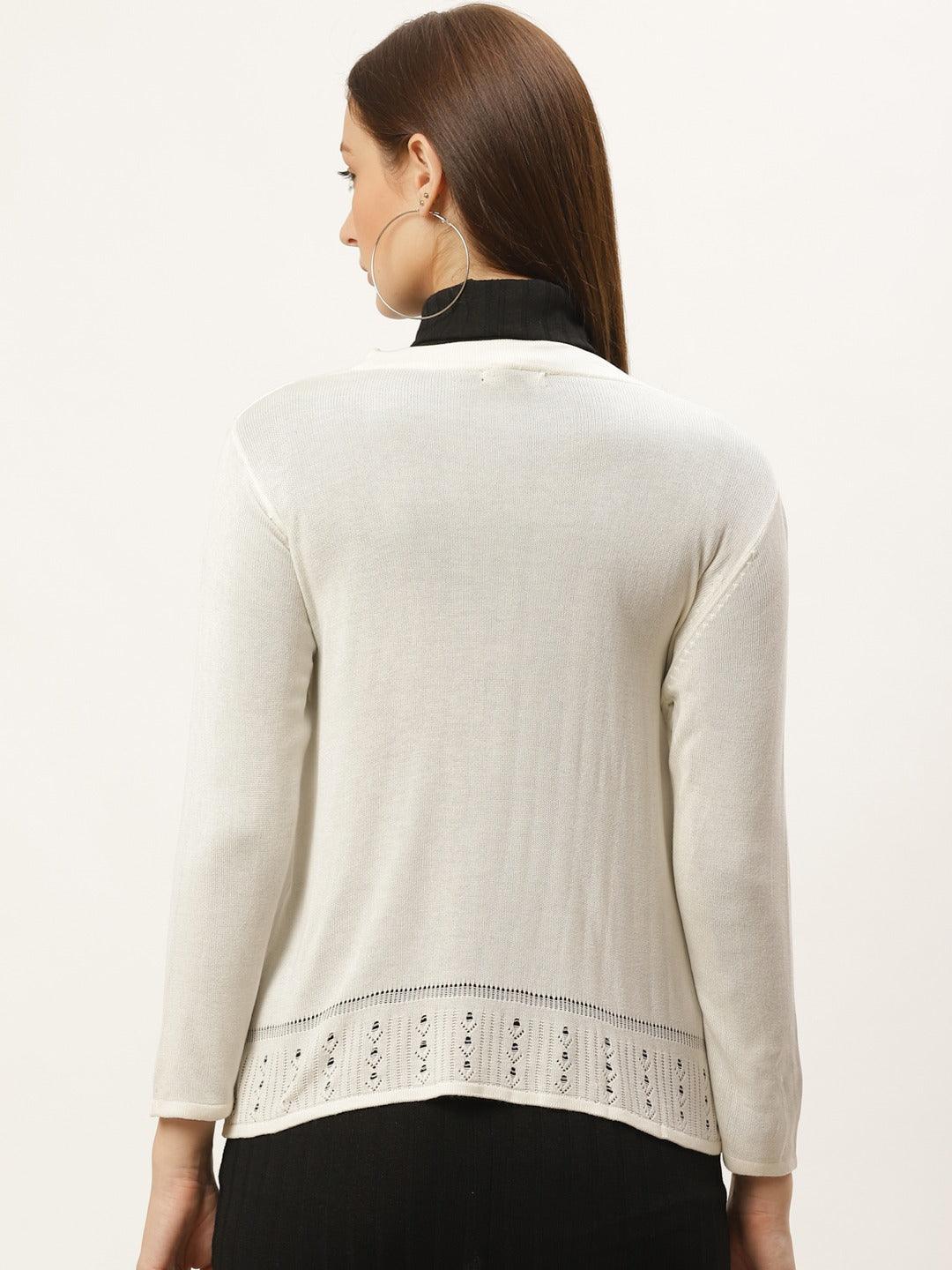 Women Off-White Solid Open Front Shrug-Shrug-StyleQuotient