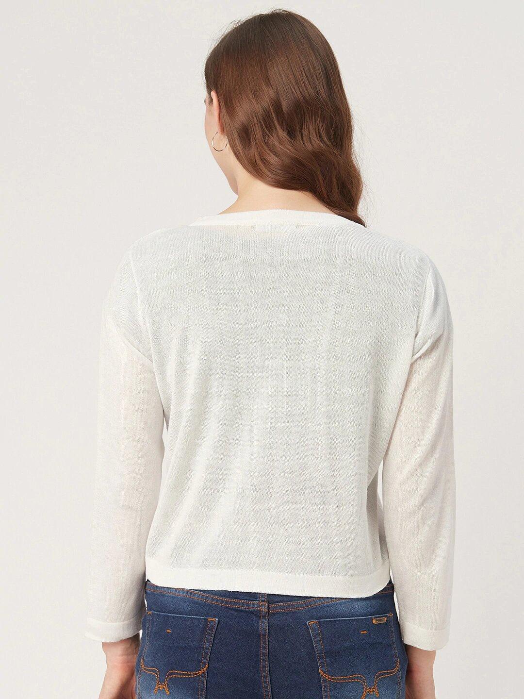 Style Quotient Women White Self design Knitted Open Front Regular Shrug-Shrug-StyleQuotient