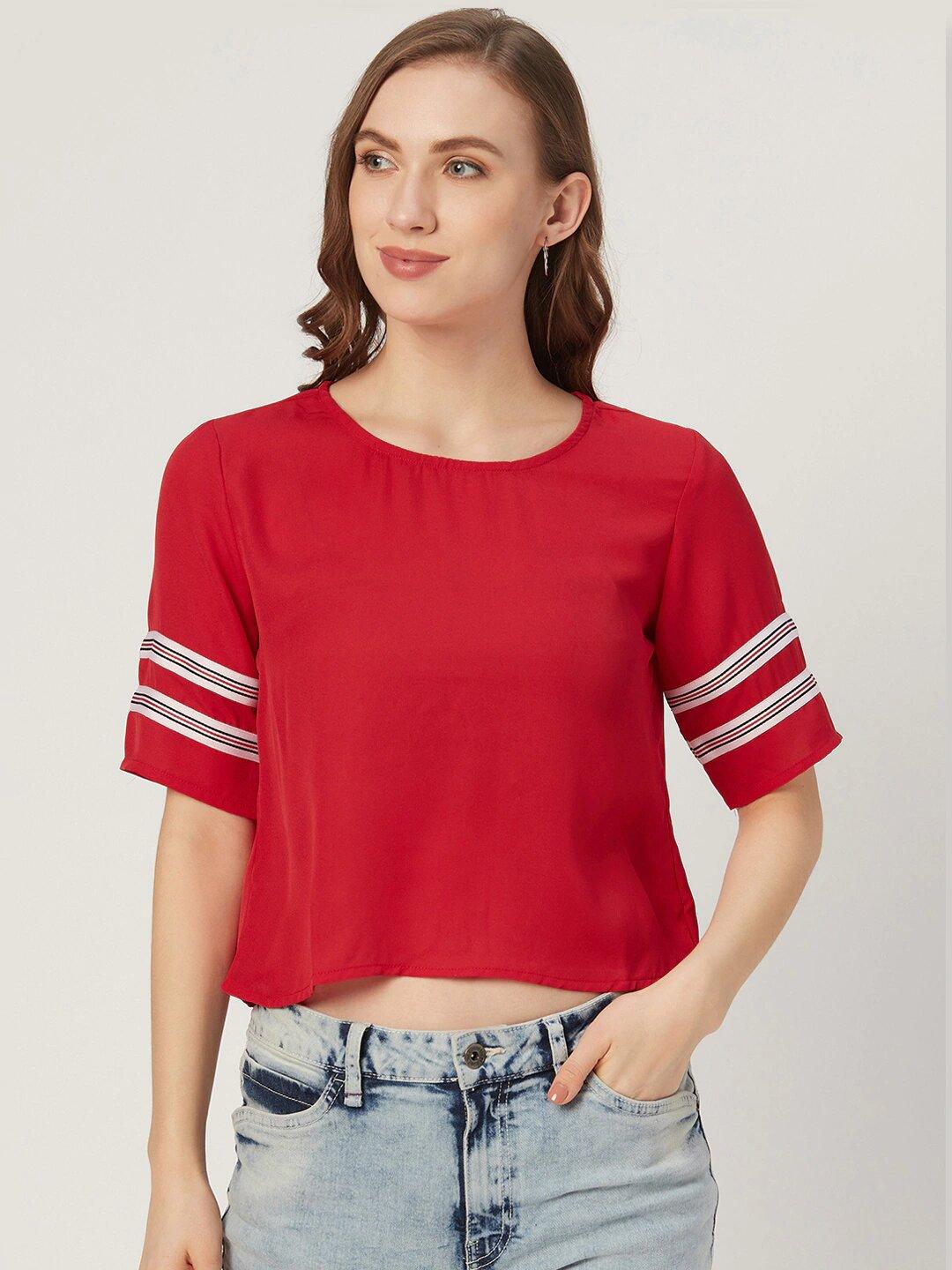 Women Red Solid Top-Tops-StyleQuotient