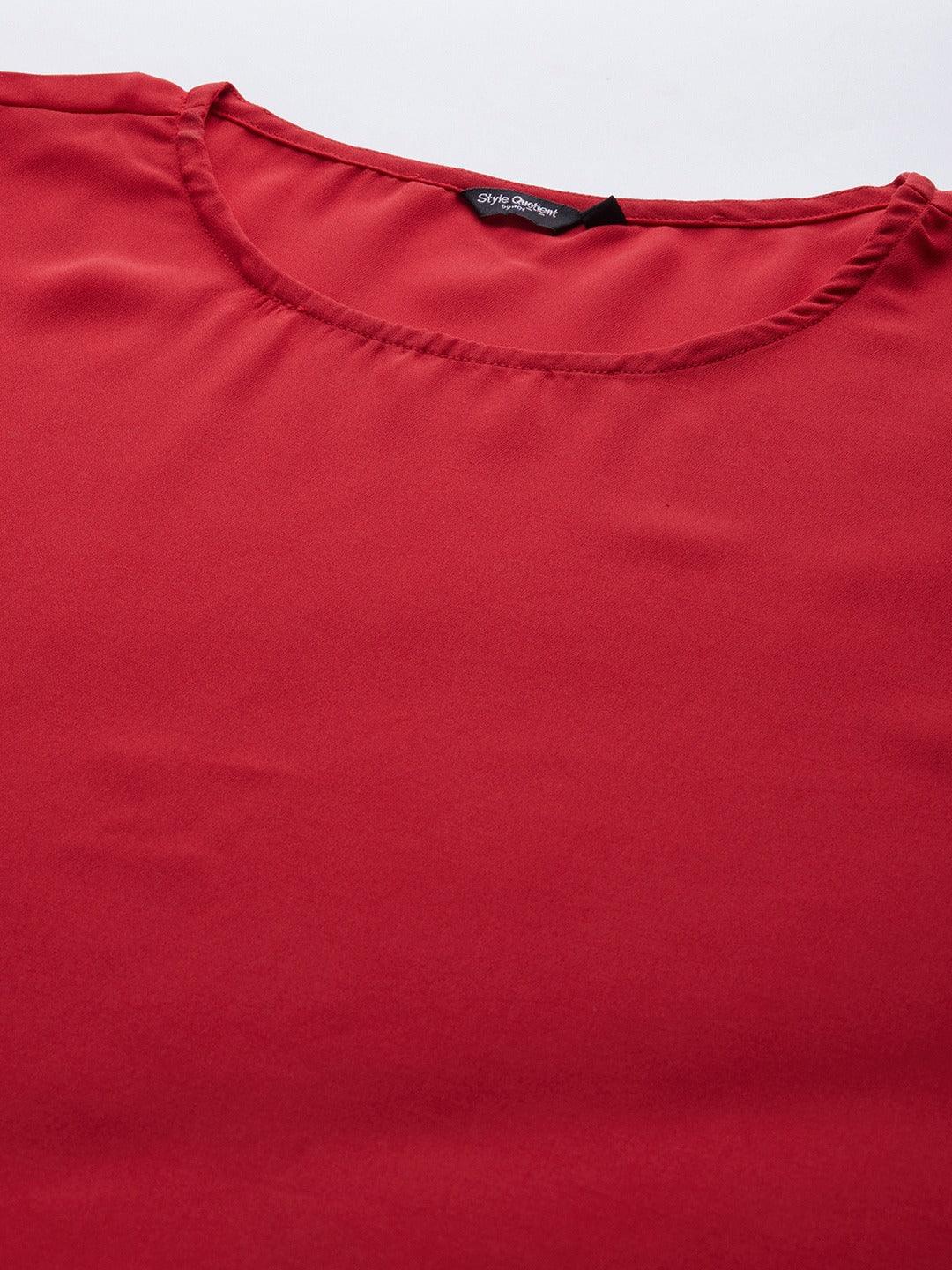 Women Red Solid Top-Tops-StyleQuotient