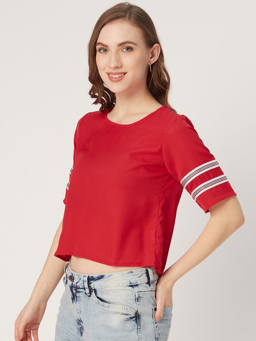 Women Red Solid Top-Tops-StyleQuotient