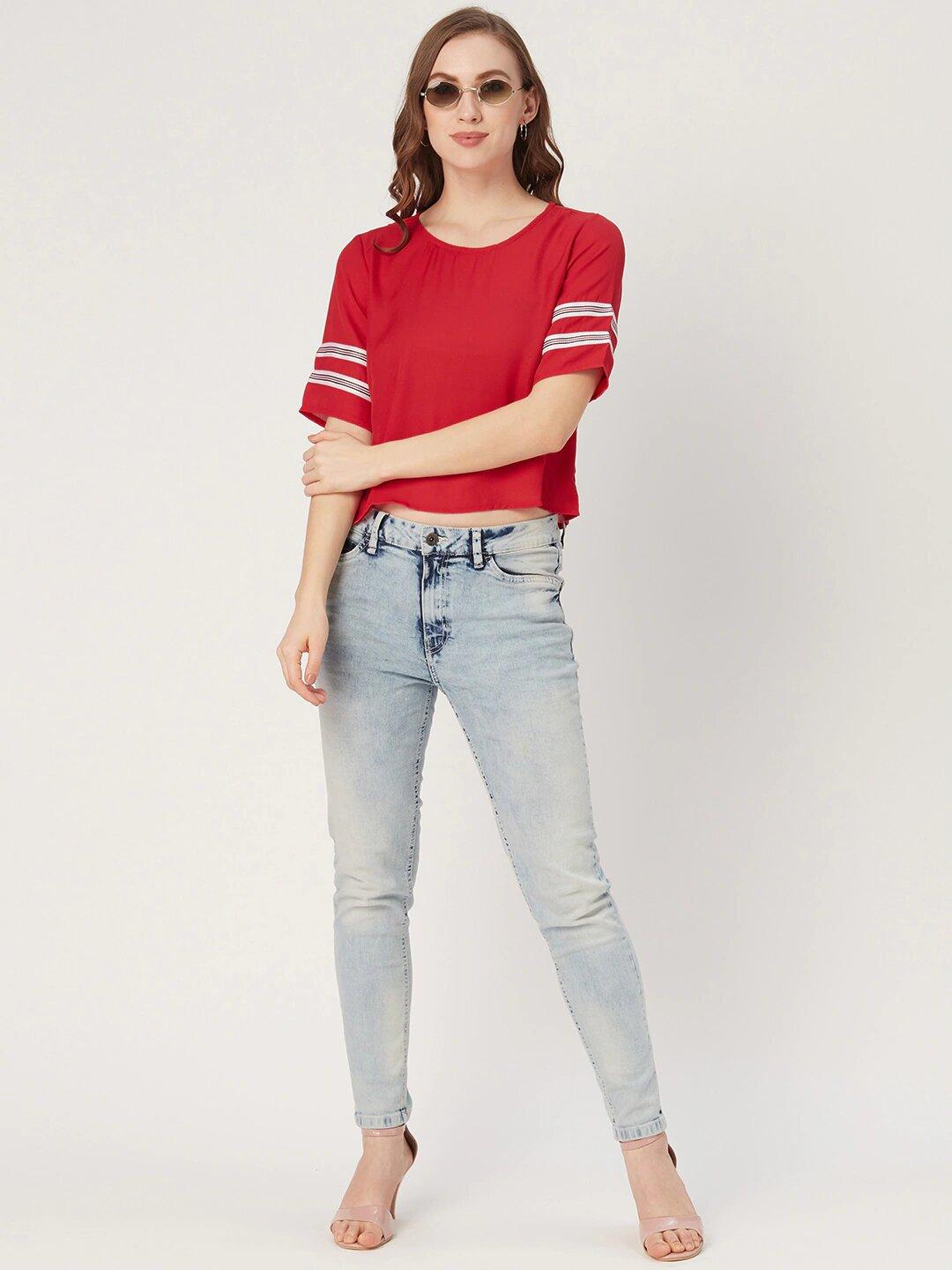 Women Red Solid Top-Tops-StyleQuotient