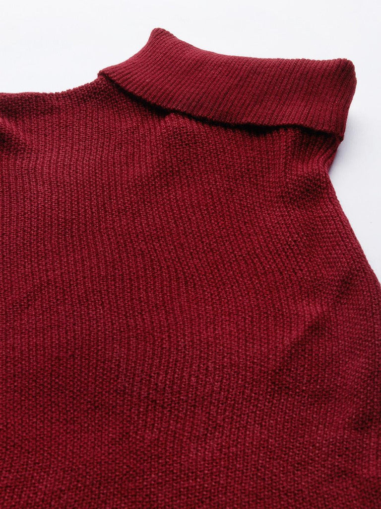 Women Maroon Solid Poncho-Sweaters-StyleQuotient