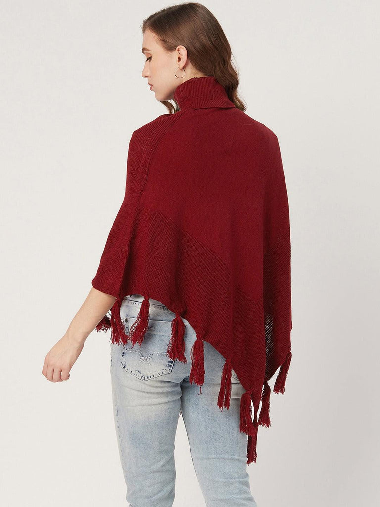 Women Maroon Solid Poncho-Sweaters-StyleQuotient