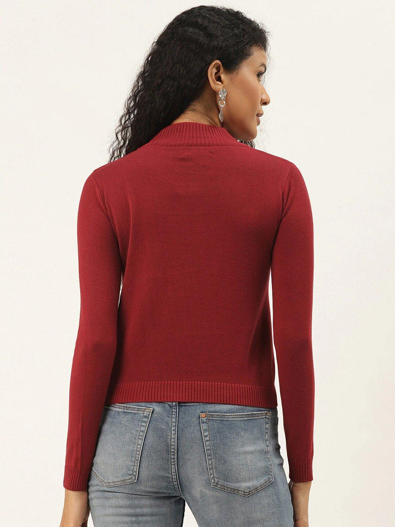 Women Maroon Solid Pullover Sweater-Sweaters-StyleQuotient