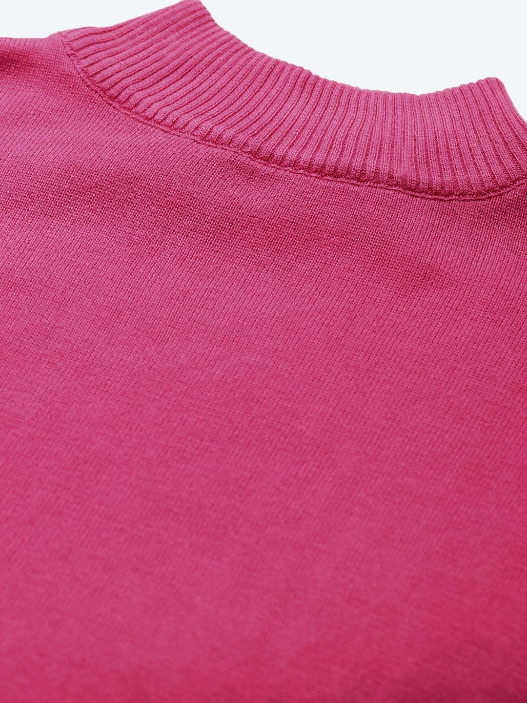 Women Pink Solid Pullover Sweater-Sweaters-StyleQuotient