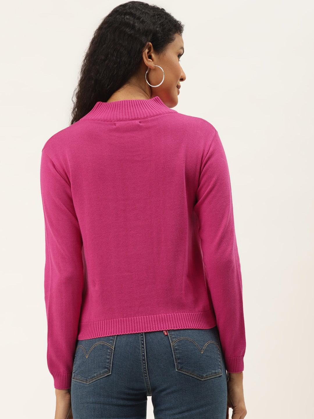 Women Pink Solid Pullover Sweater-Sweaters-StyleQuotient