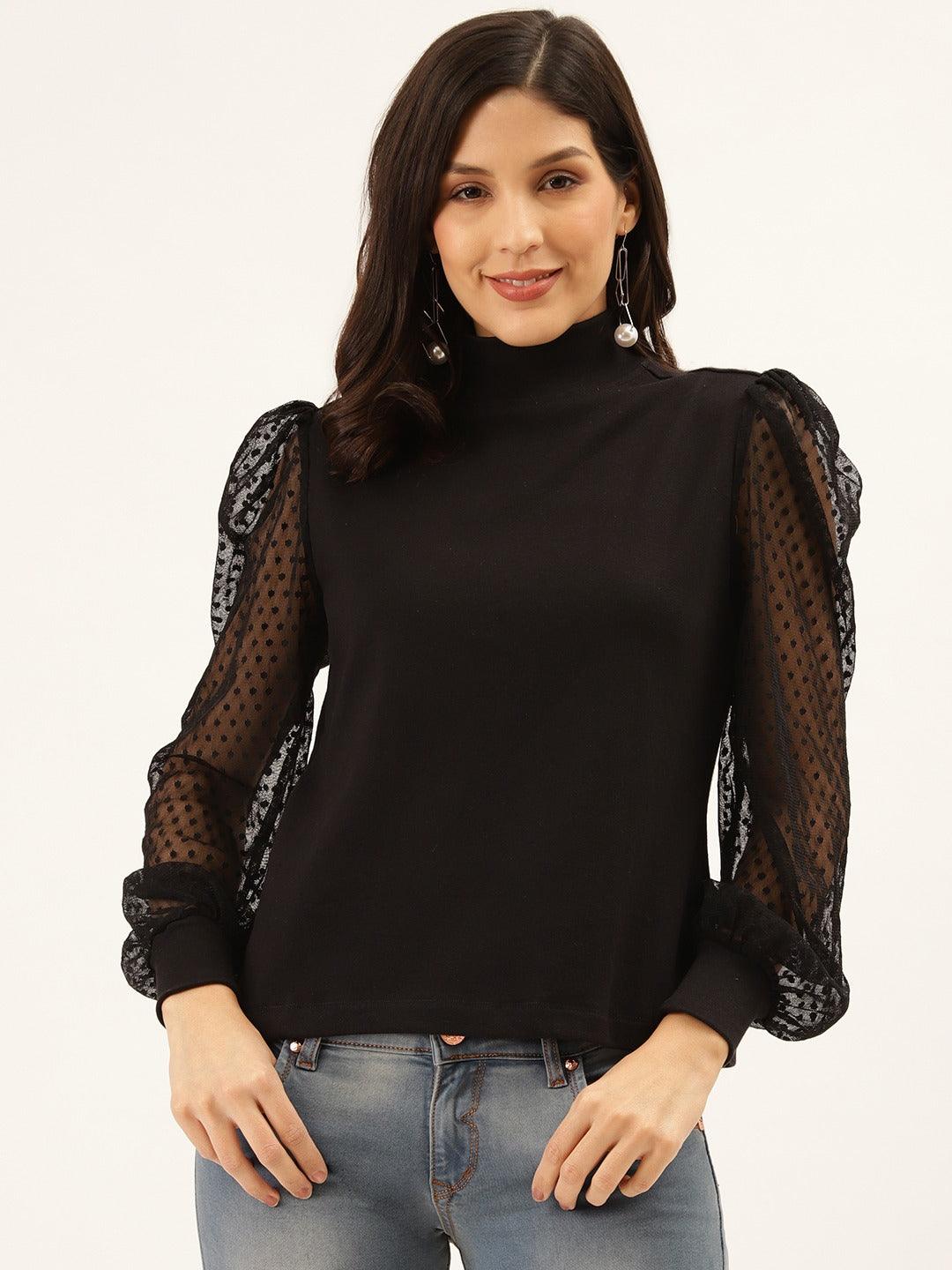 Women Black Solid Victorian Winter Top-Tops-StyleQuotient