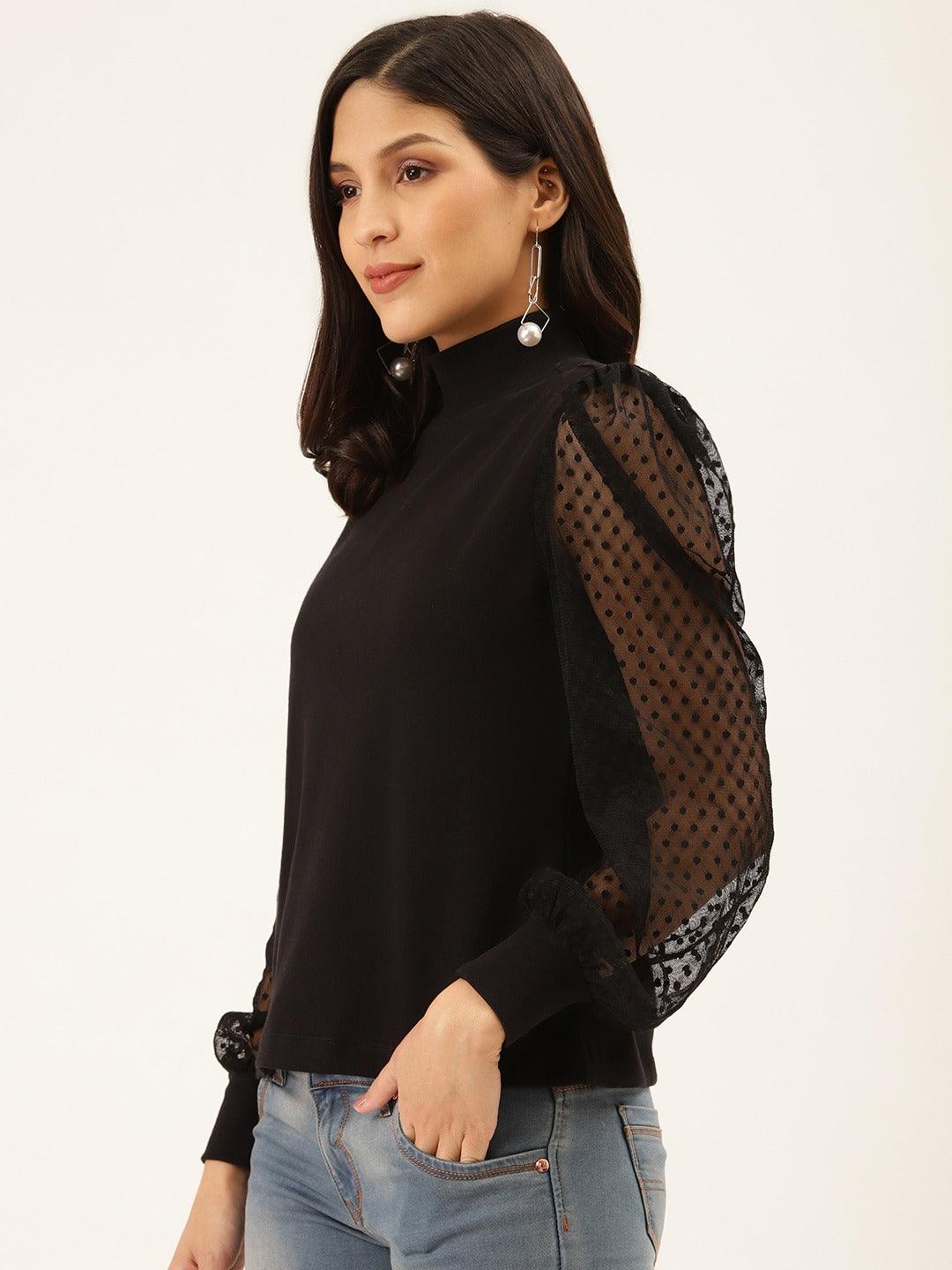 Women Black Solid Victorian Winter Top-Tops-StyleQuotient