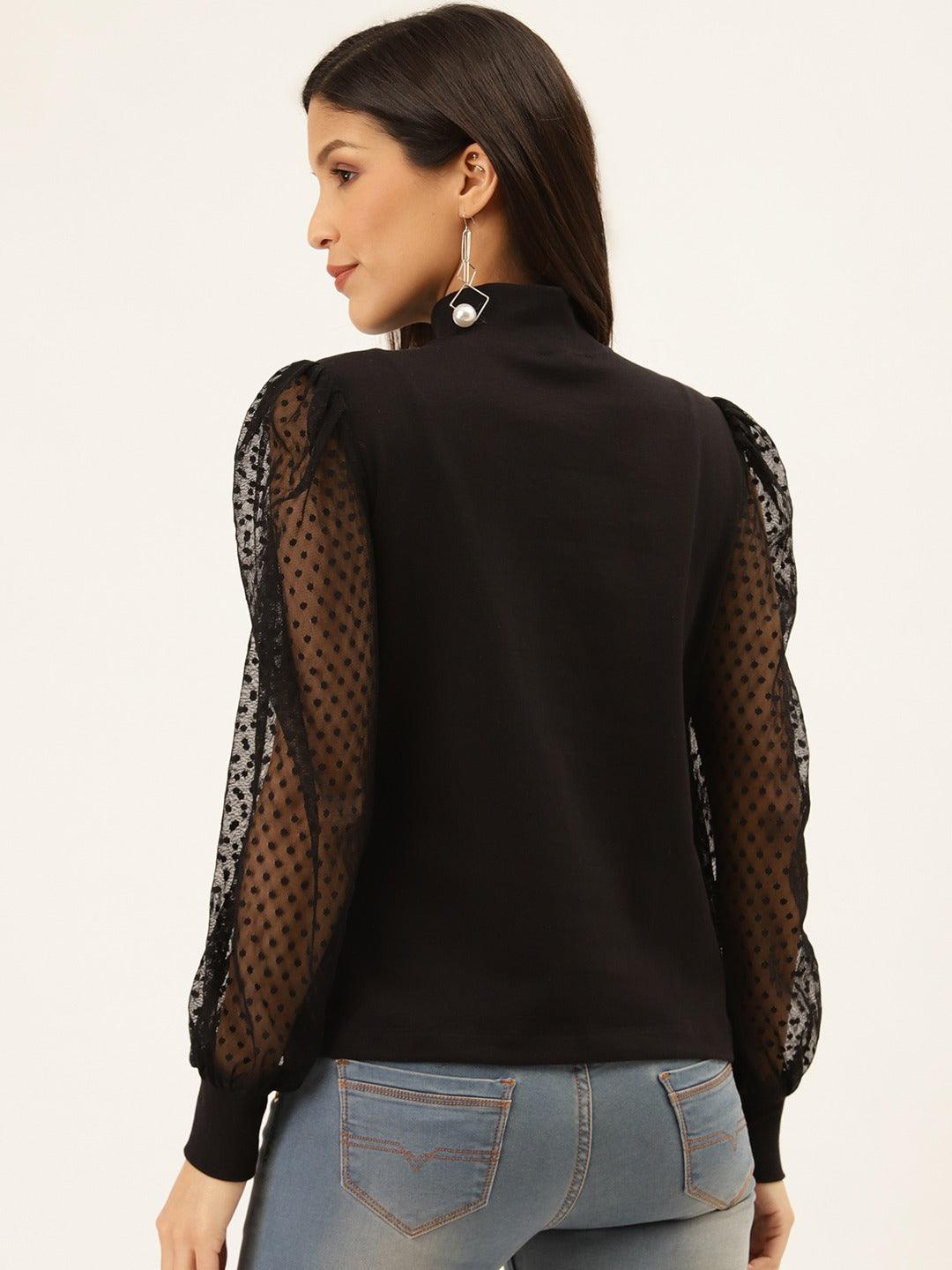 Women Black Solid Victorian Winter Top-Tops-StyleQuotient