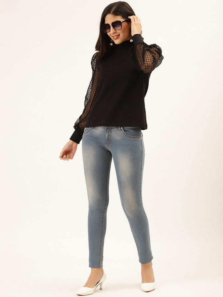 Women Black Solid Victorian Winter Top-Tops-StyleQuotient