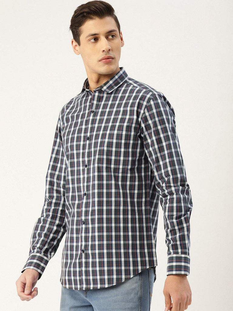 Men Teal Green & Grey Checked Smart Shirt-Mens Shirt-StyleQuotient