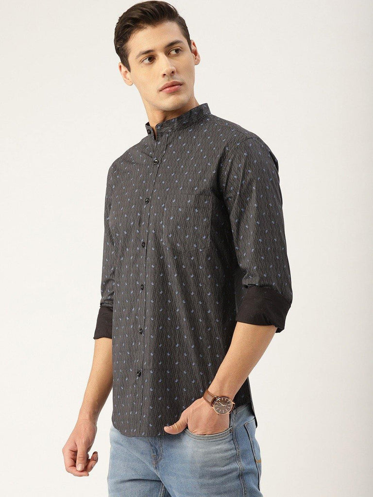 Men Charcoal Grey & Blue Paisley Print Smart Shirt-Mens Shirt-StyleQuotient