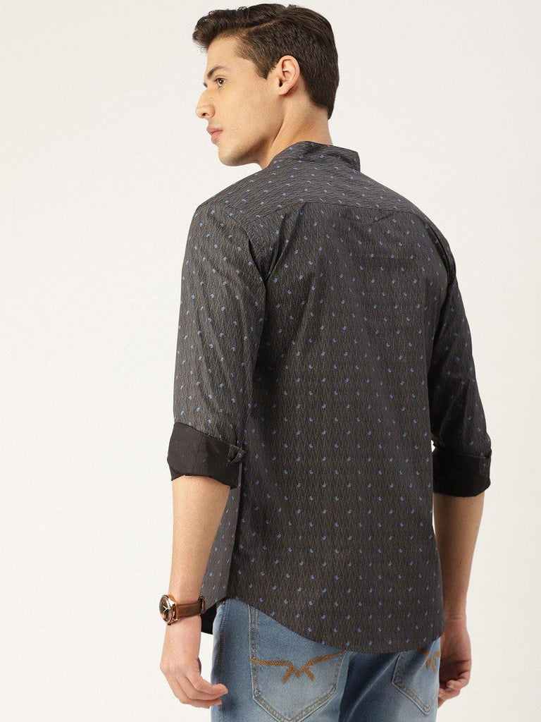 Men Charcoal Grey & Blue Paisley Print Smart Shirt-Mens Shirt-StyleQuotient