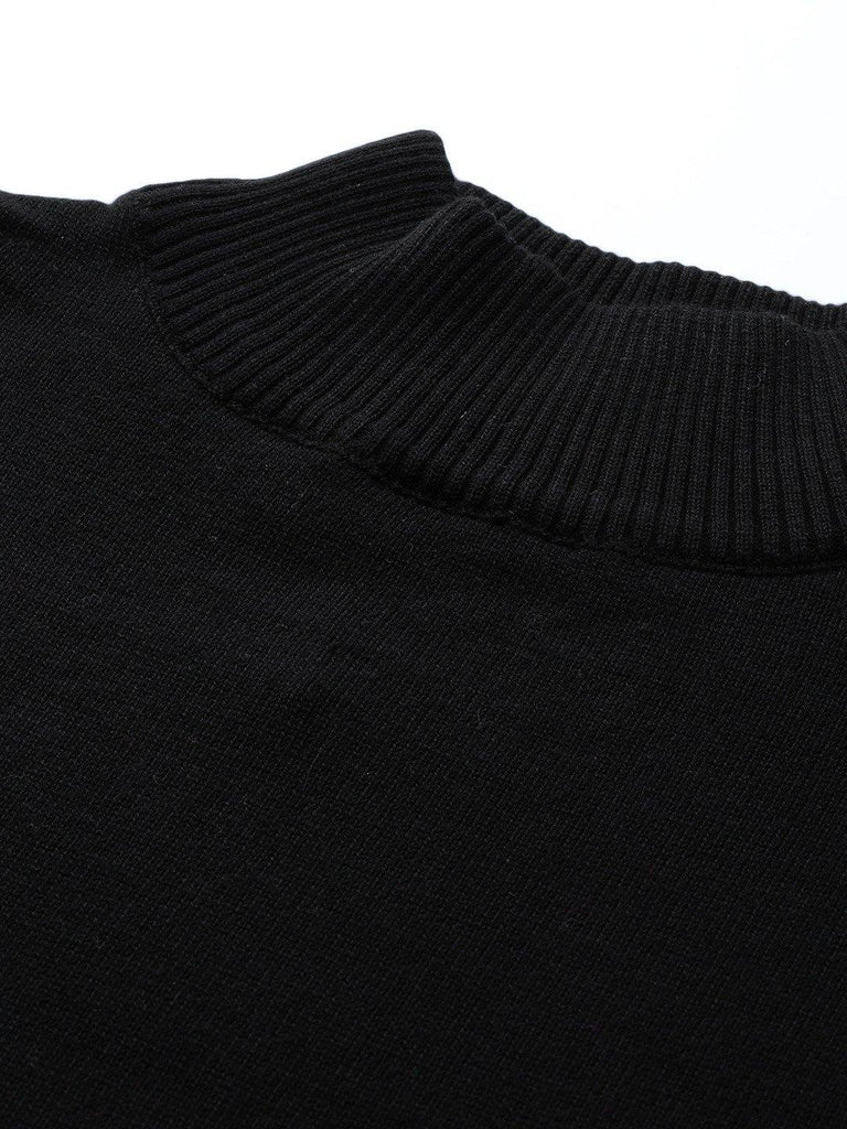 Style Quotient Men Solid Black Knitted Regular Sweatshirt-Men's Sweaters-StyleQuotient