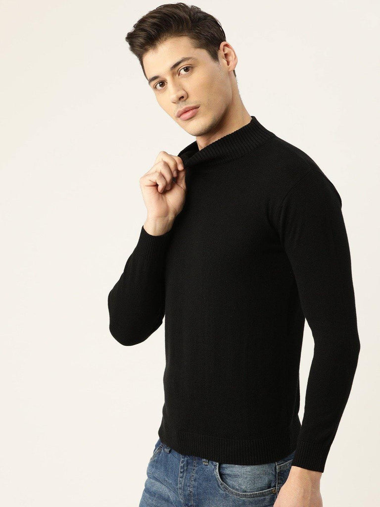 Style Quotient Men Solid Black Knitted Regular Sweatshirt-Men's Sweaters-StyleQuotient