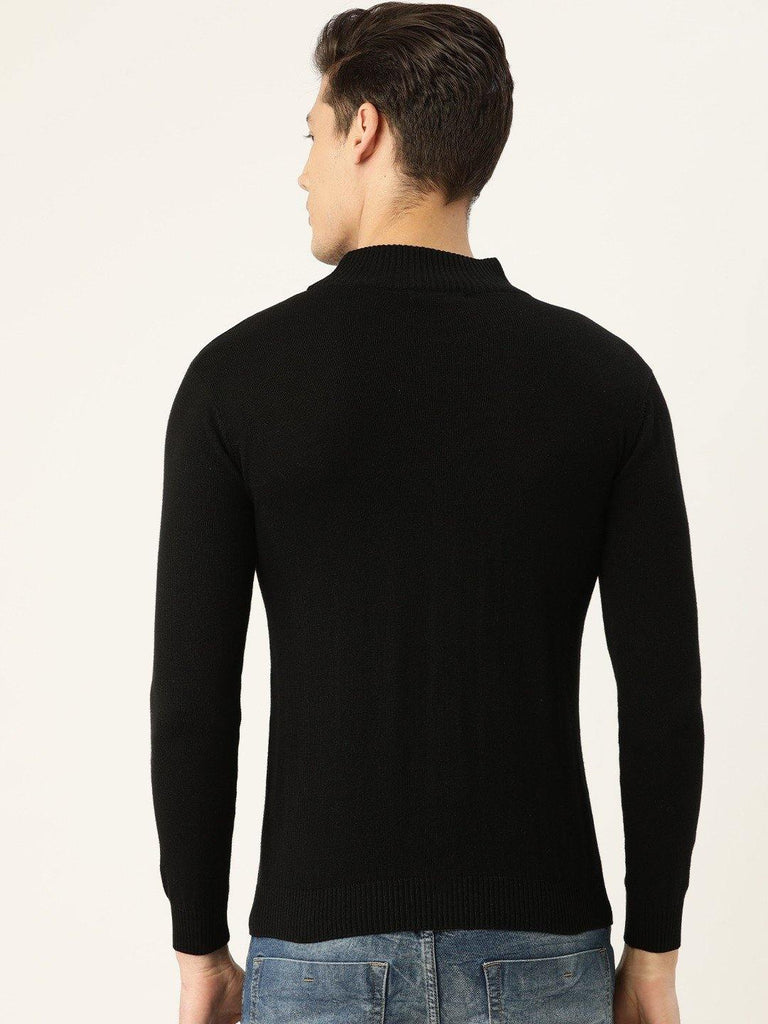 Style Quotient Men Solid Black Knitted Regular Sweatshirt-Men's Sweaters-StyleQuotient