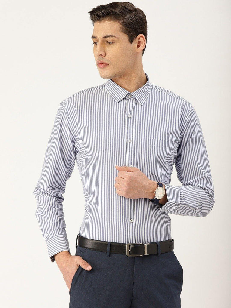 Men Blue & White Striped Formal Shirt-Mens Shirt-StyleQuotient