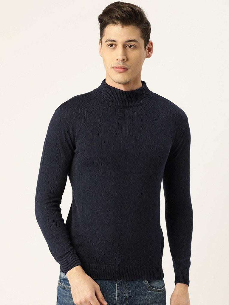 Style Quotient Men Solid Navy Knitted Regular Sweatshirt-Men's Sweaters-StyleQuotient