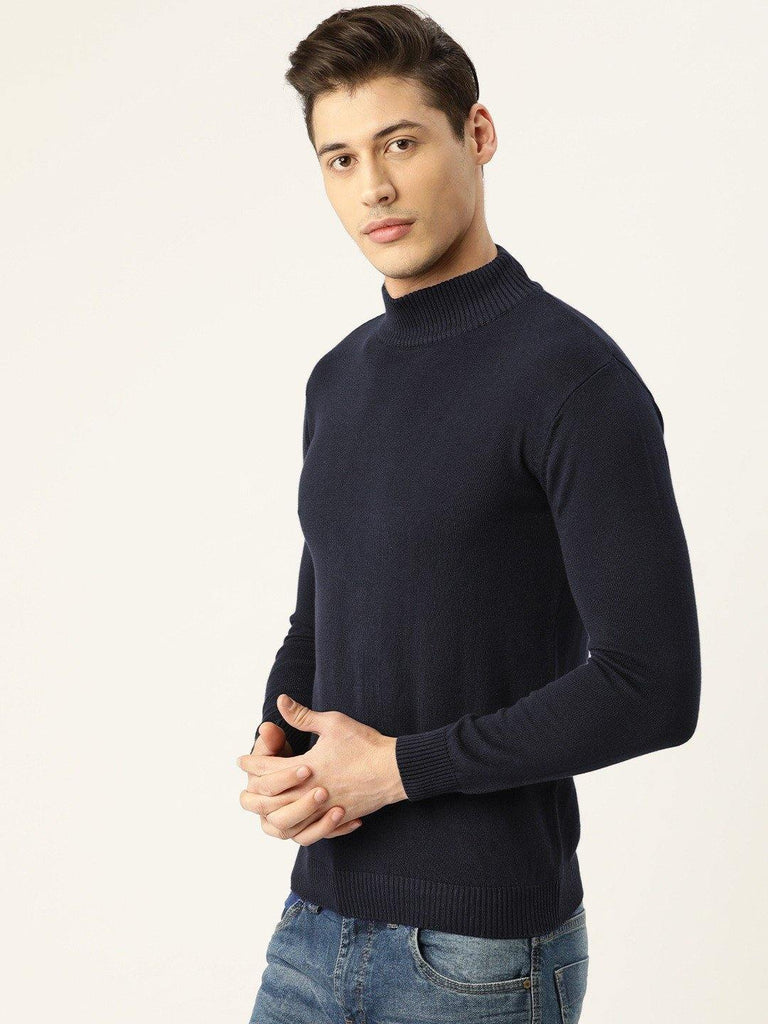 Style Quotient Men Solid Navy Knitted Regular Sweatshirt-Men's Sweaters-StyleQuotient