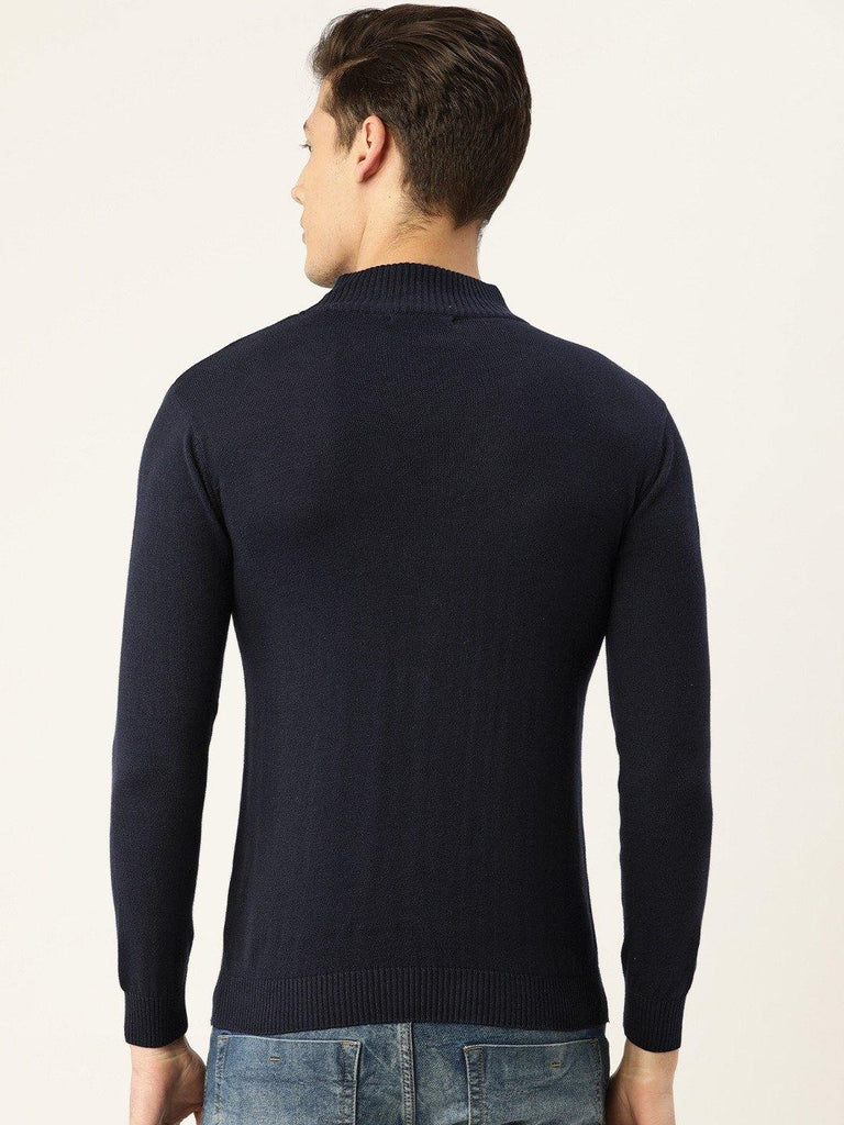 Style Quotient Men Solid Navy Knitted Regular Sweatshirt-Men's Sweaters-StyleQuotient