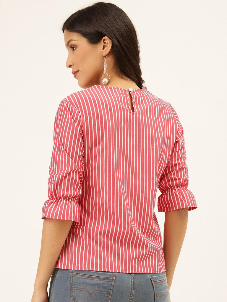 Style Quotient Women Red And White Stripe Printed Polycotton Smart Casual Top-Tops-StyleQuotient