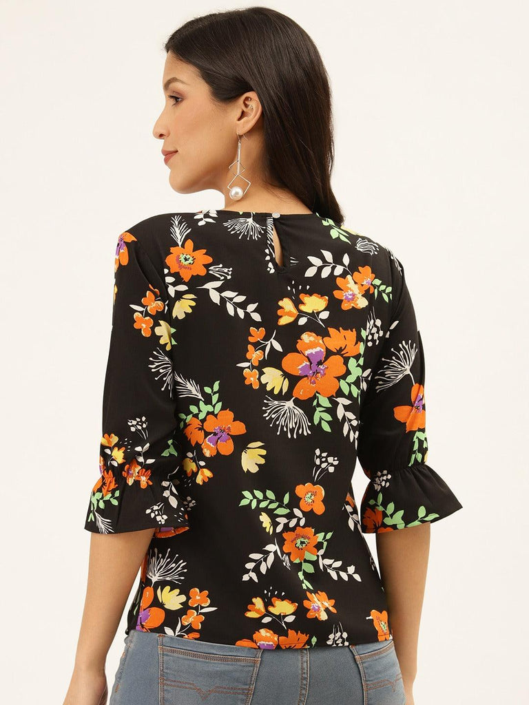 Style Quotient Women Black And Multi Floral Printed Polyester Smart Casual Top-Tops-StyleQuotient