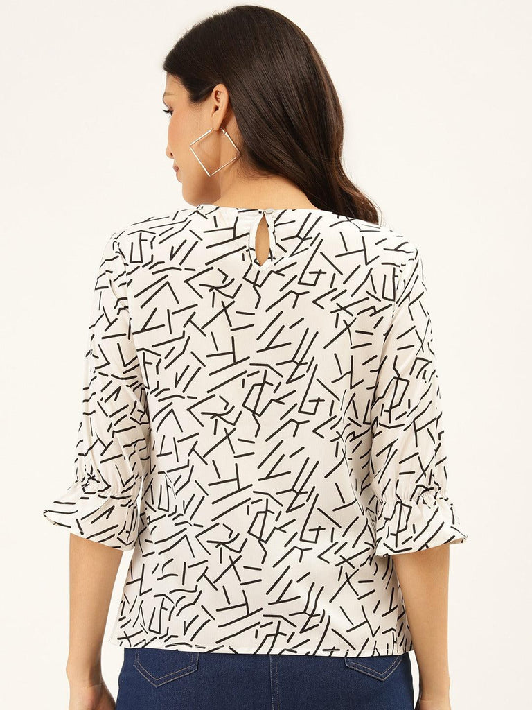 Style Quotient Women White And Black Abstract Printed Polyester Smart Casual Top-Tops-StyleQuotient