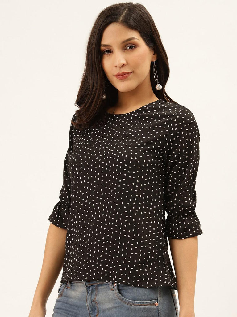 Style Quotient Women Black And White Polka Dot Printed Polyester Smart Casual Top-Tops-StyleQuotient