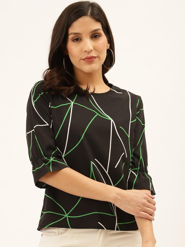 Style Quotient Women Black And Multi Abstract Printed Polyester Smart Casual Top-Tops-StyleQuotient