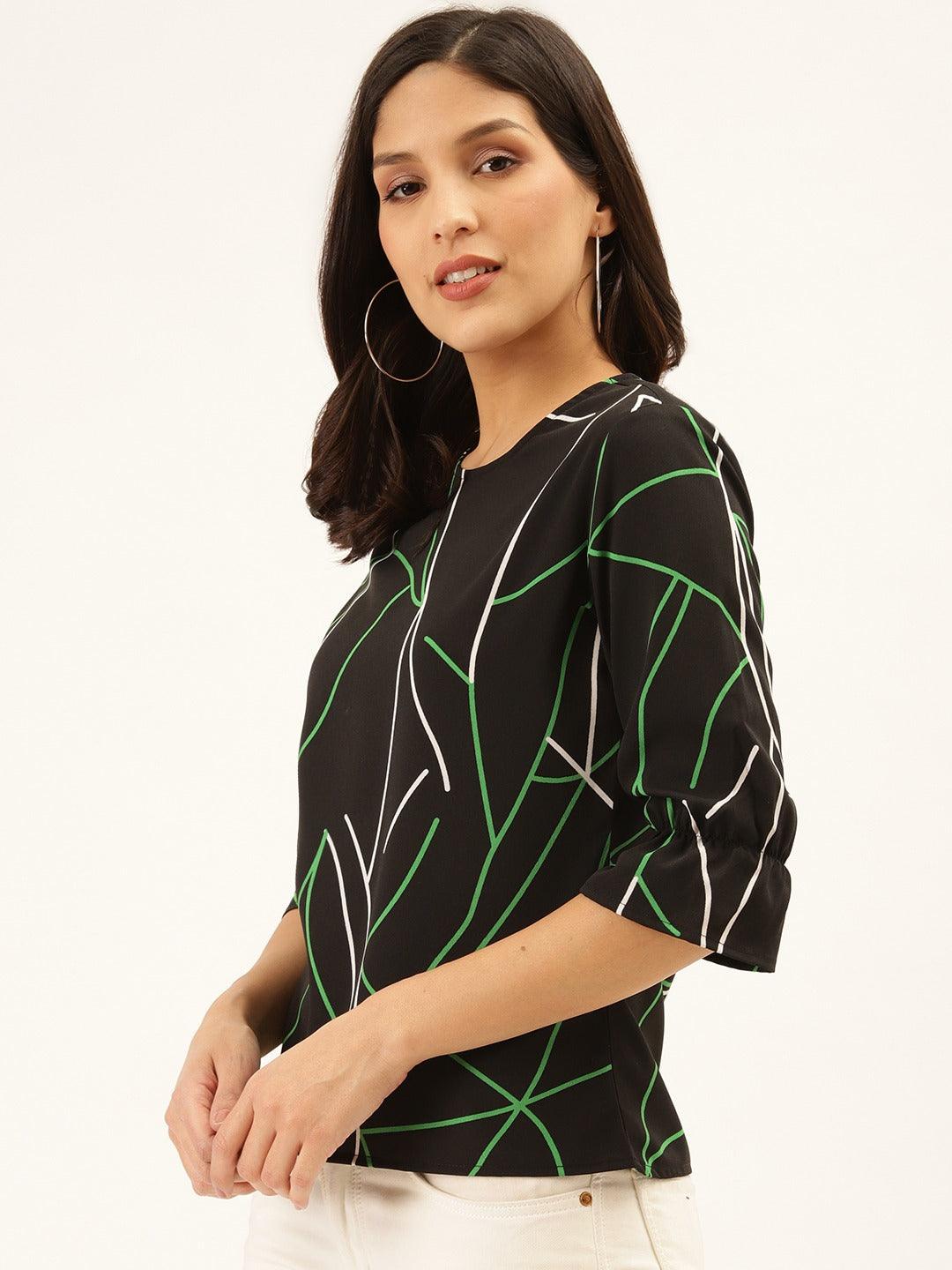 Style Quotient Women Black And Multi Abstract Printed Polyester Smart Casual Top-Tops-StyleQuotient