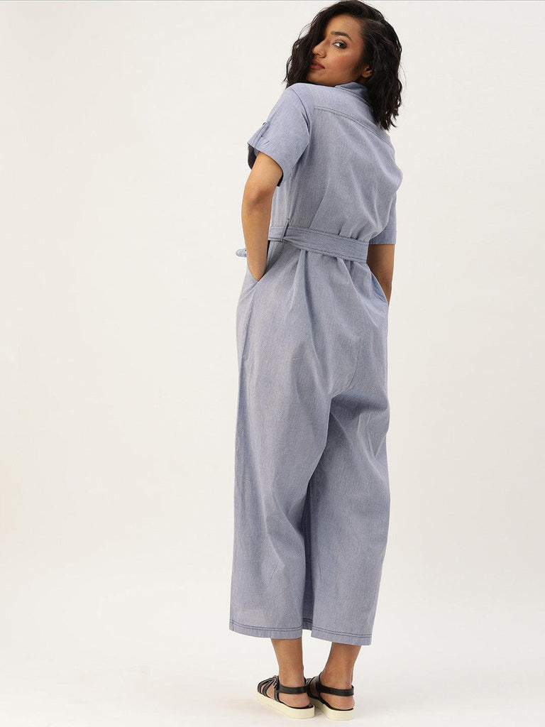 Women Blue Solid Basic Jumpsuit-Jumpsuits-StyleQuotient