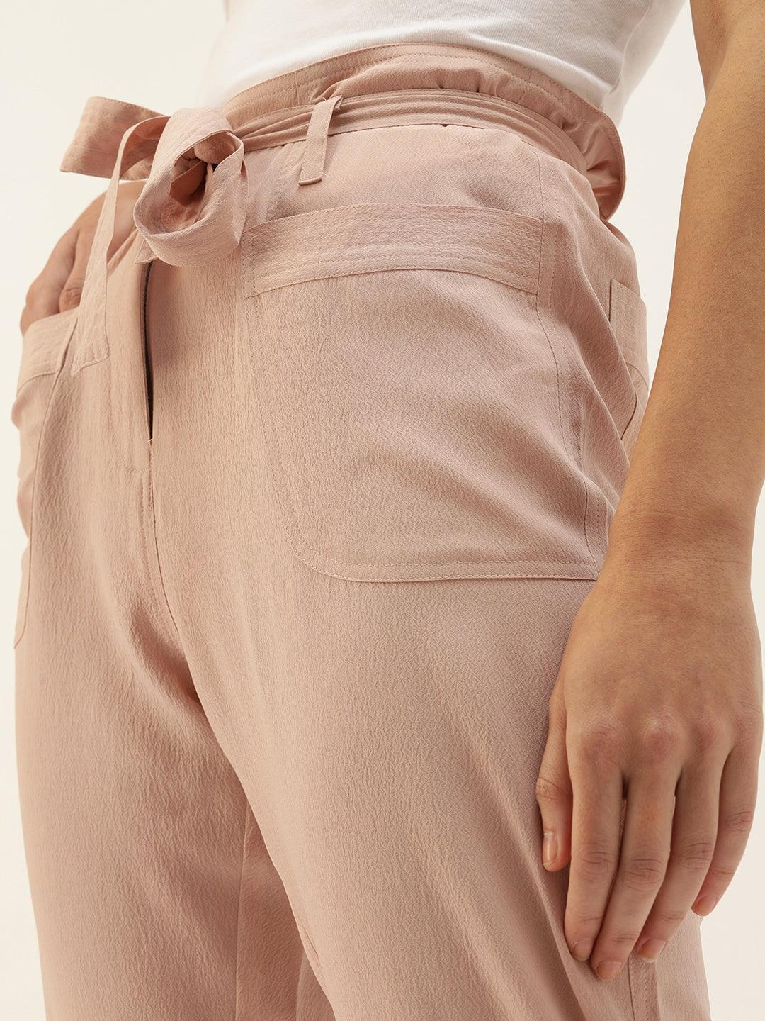 Women Nude-Coloured Relaxed Regular Fit Solid Trousers-Trousers-StyleQuotient