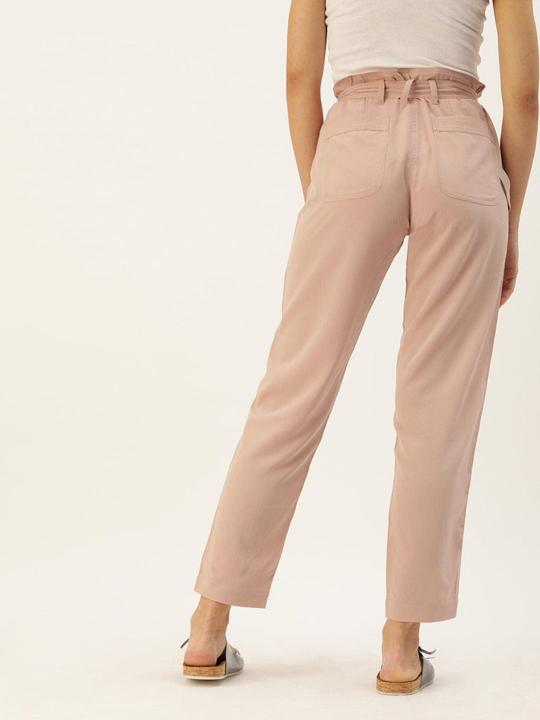 Women Nude-Coloured Relaxed Regular Fit Solid Trousers-Trousers-StyleQuotient