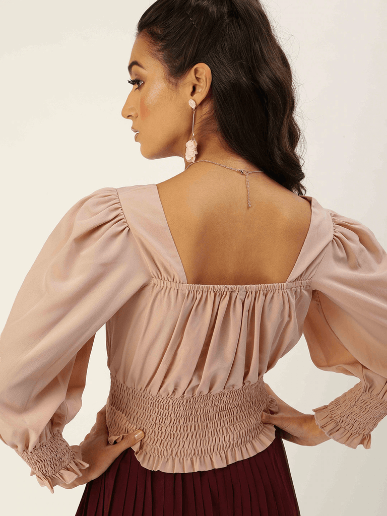 Smocked Crepe Blouson Top-Tops-StyleQuotient