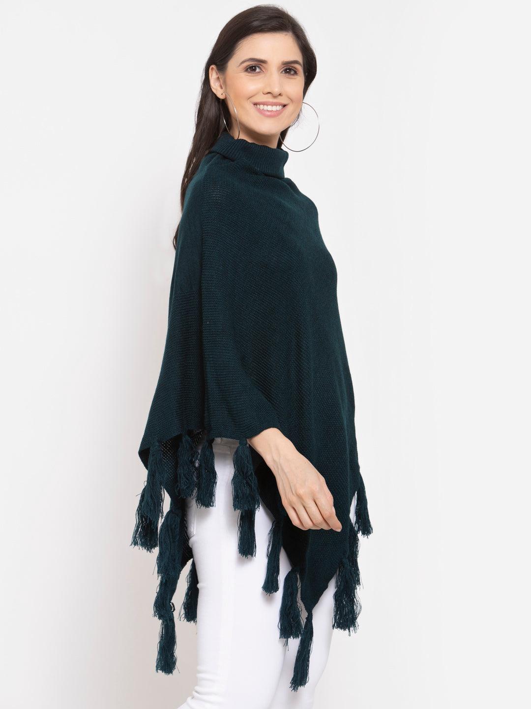 Women Poncho with Fringed Detail-Sweaters-StyleQuotient