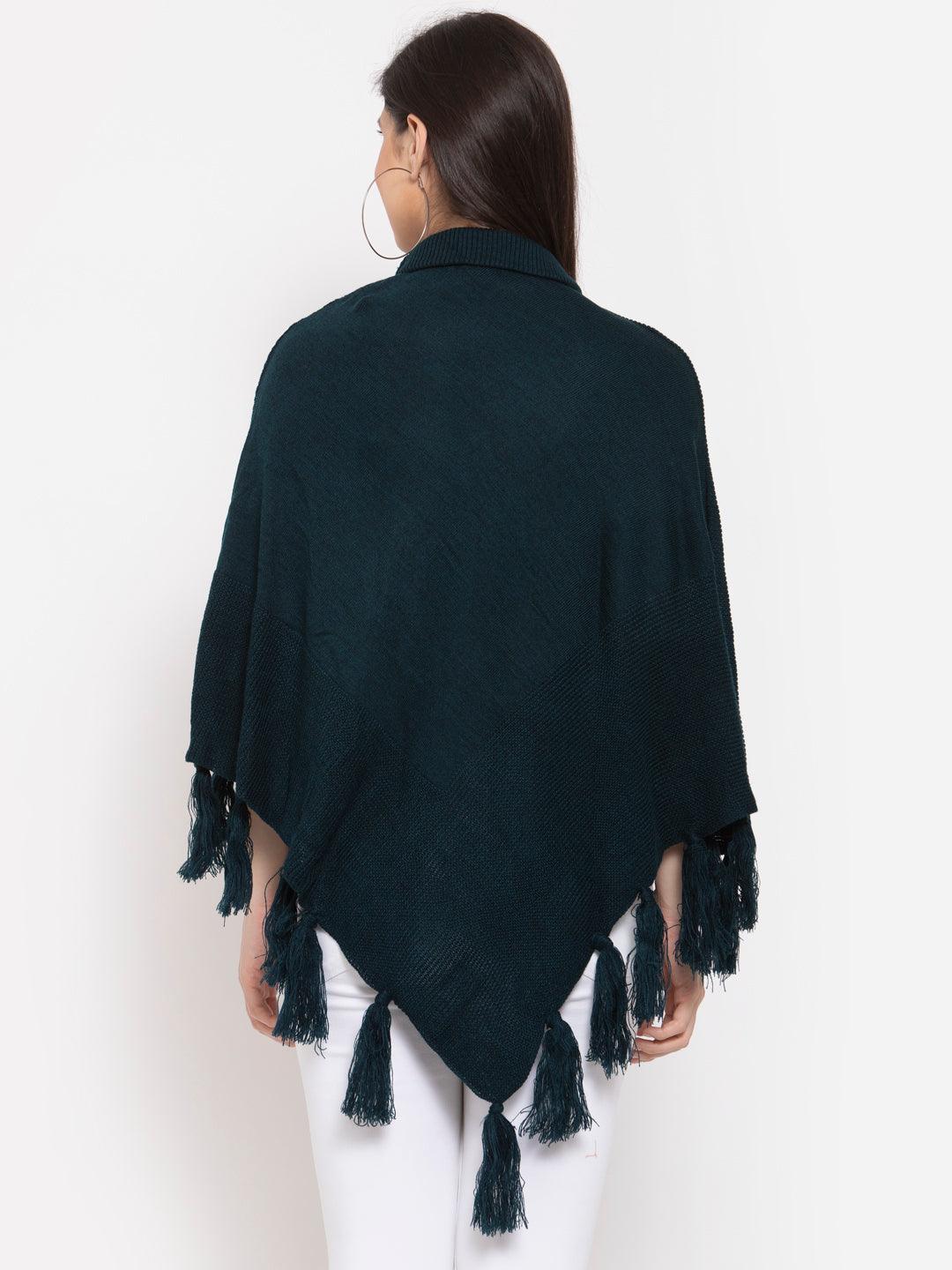 Women Poncho with Fringed Detail-Sweaters-StyleQuotient