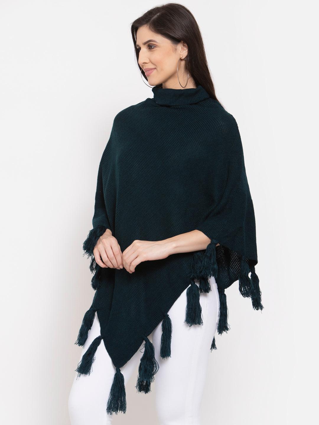 Women Poncho with Fringed Detail-Sweaters-StyleQuotient