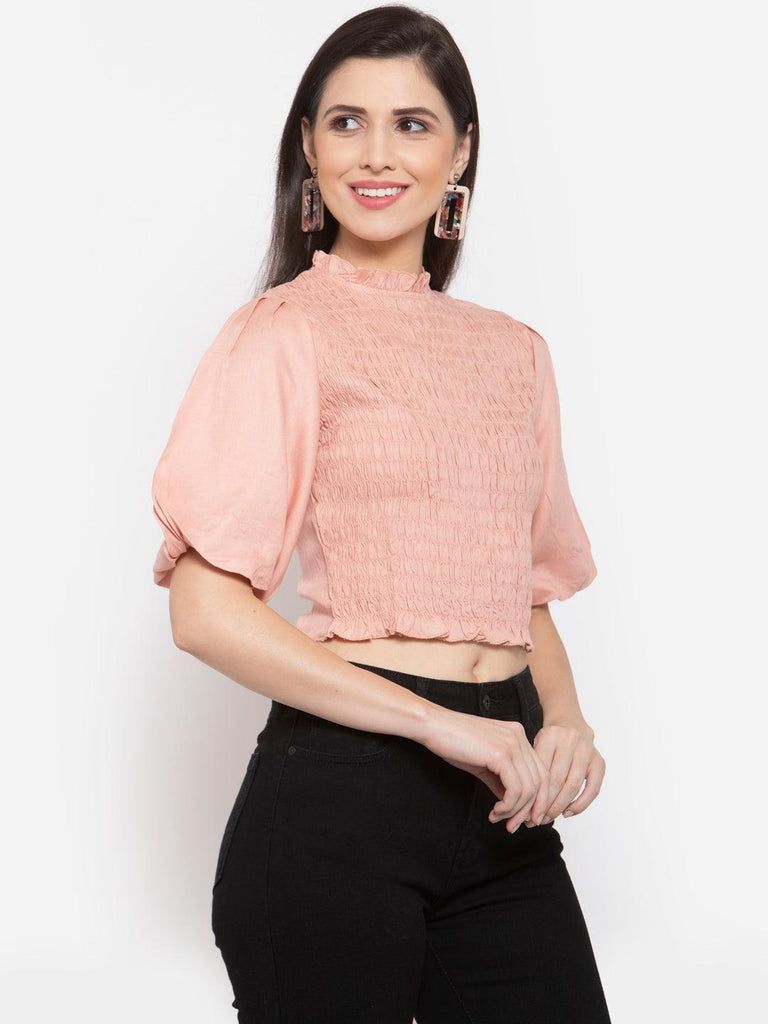 Womens Puff Sleeve Fitted Crop Top-Tops-StyleQuotient