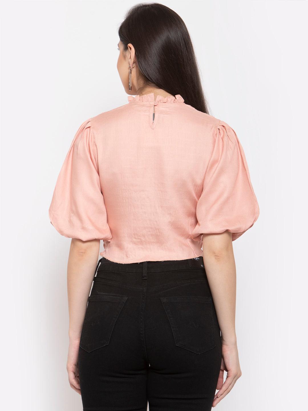 Womens Puff Sleeve Fitted Crop Top-Tops-StyleQuotient