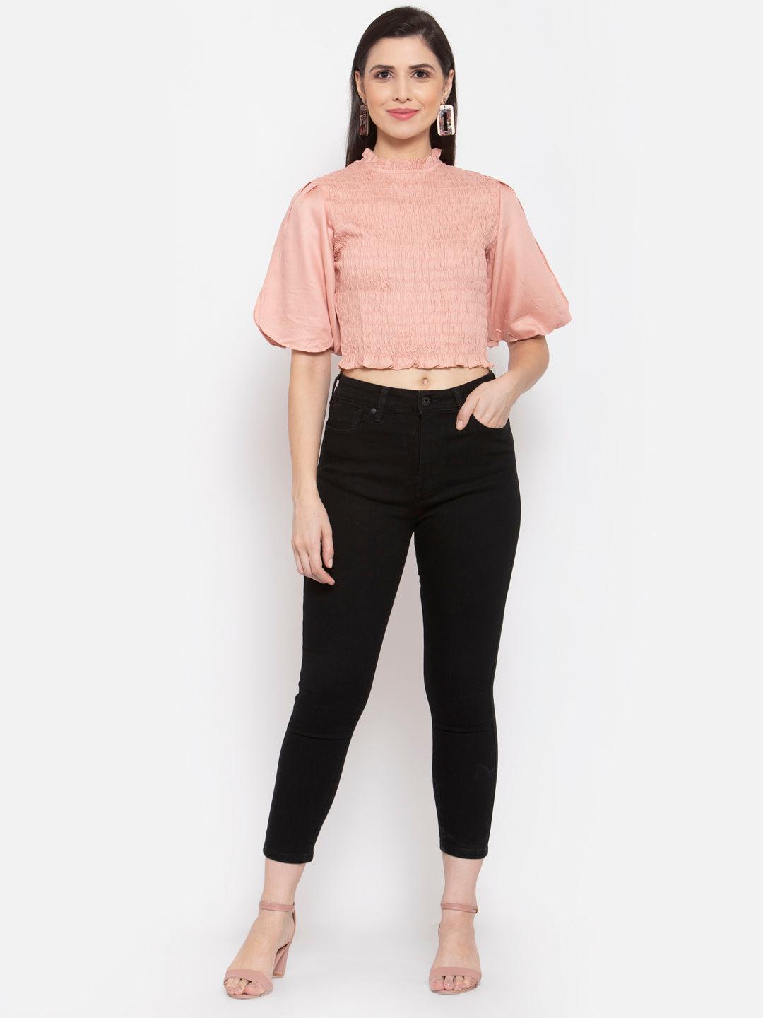 Womens Puff Sleeve Fitted Crop Top-Tops-StyleQuotient