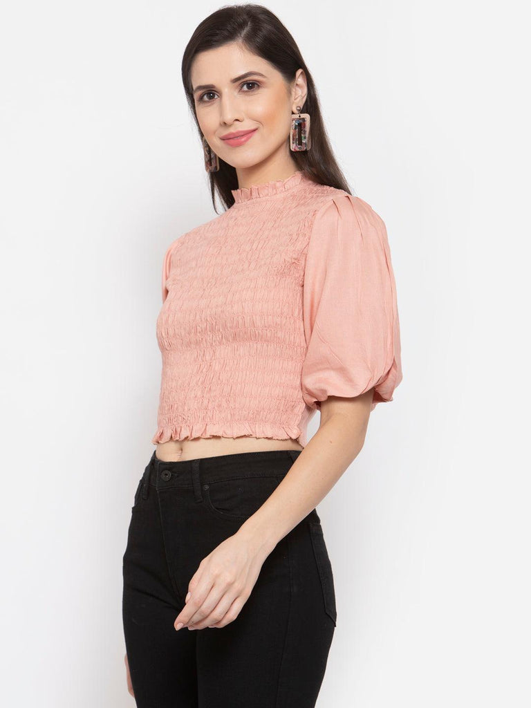 Womens Puff Sleeve Fitted Crop Top-Tops-StyleQuotient