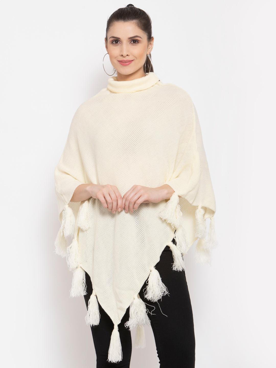 Women Poncho with Fringed Detail-Sweaters-StyleQuotient