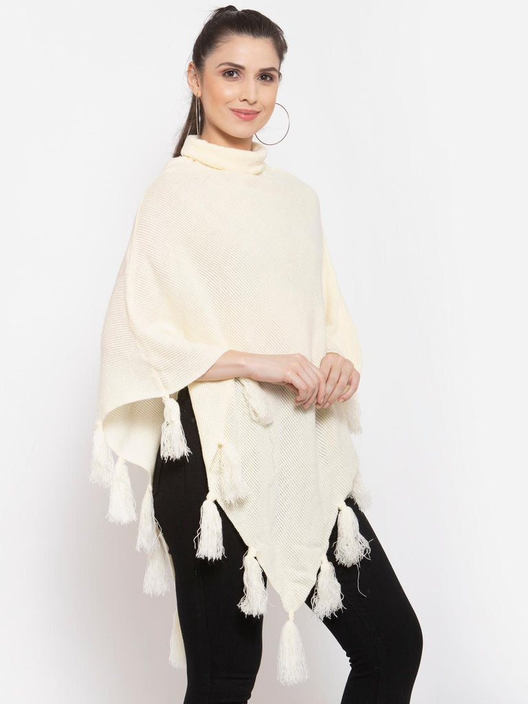 Women Poncho with Fringed Detail-Sweaters-StyleQuotient