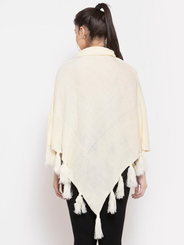 Women Poncho with Fringed Detail-Sweaters-StyleQuotient