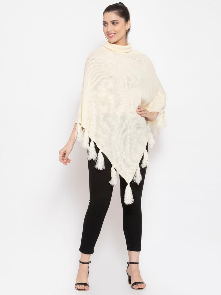 Women Poncho with Fringed Detail-Sweaters-StyleQuotient