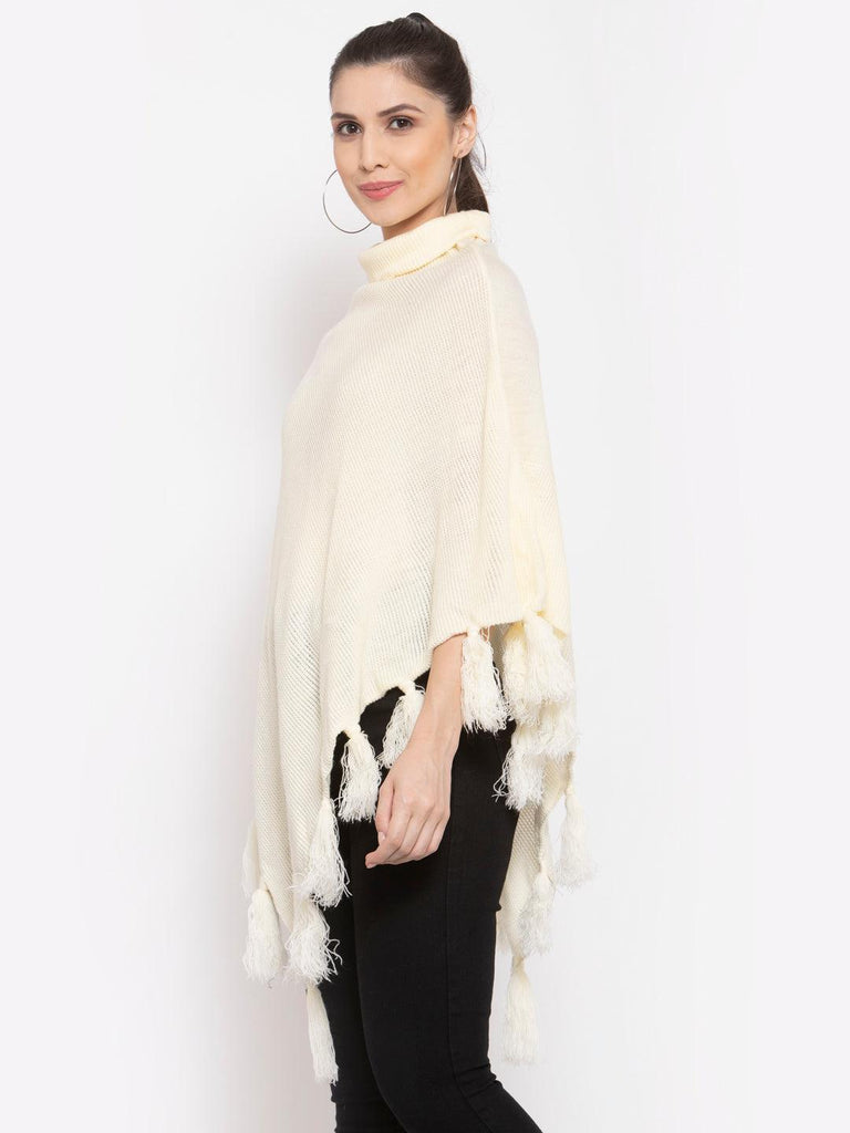 Women Poncho with Fringed Detail-Sweaters-StyleQuotient