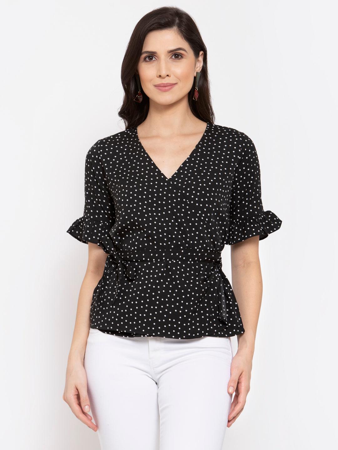 Womens Bell Sleeve Crepe Wrap Top-Tops-StyleQuotient