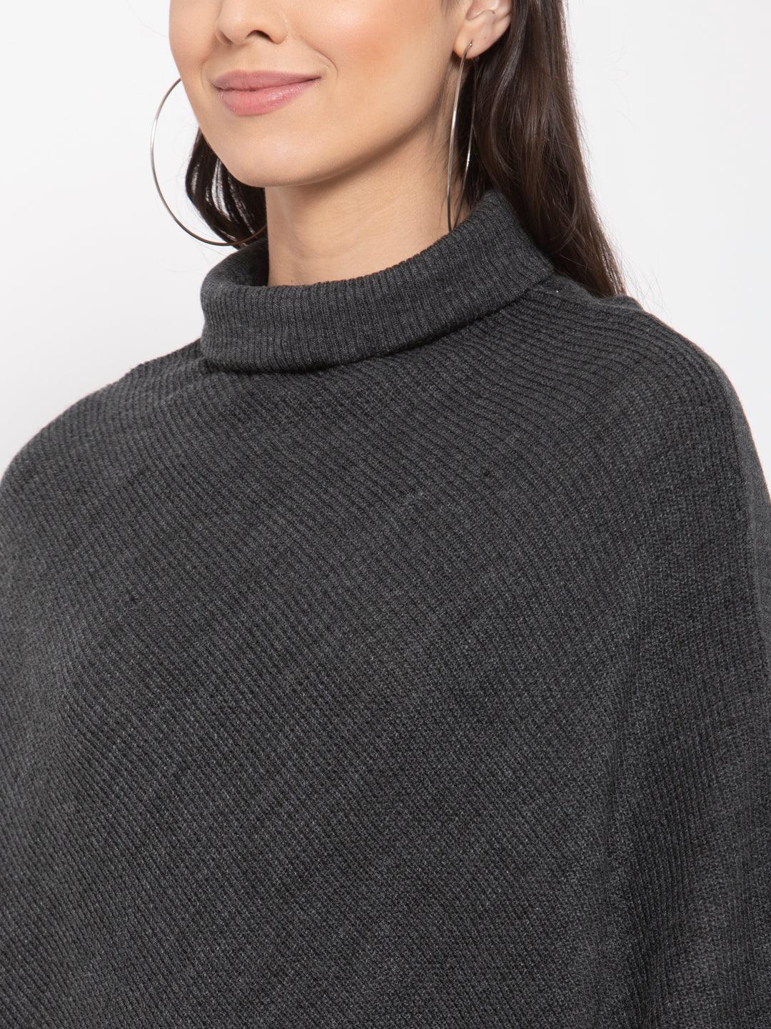 Women Poncho with Fringed Detail-Sweaters-StyleQuotient