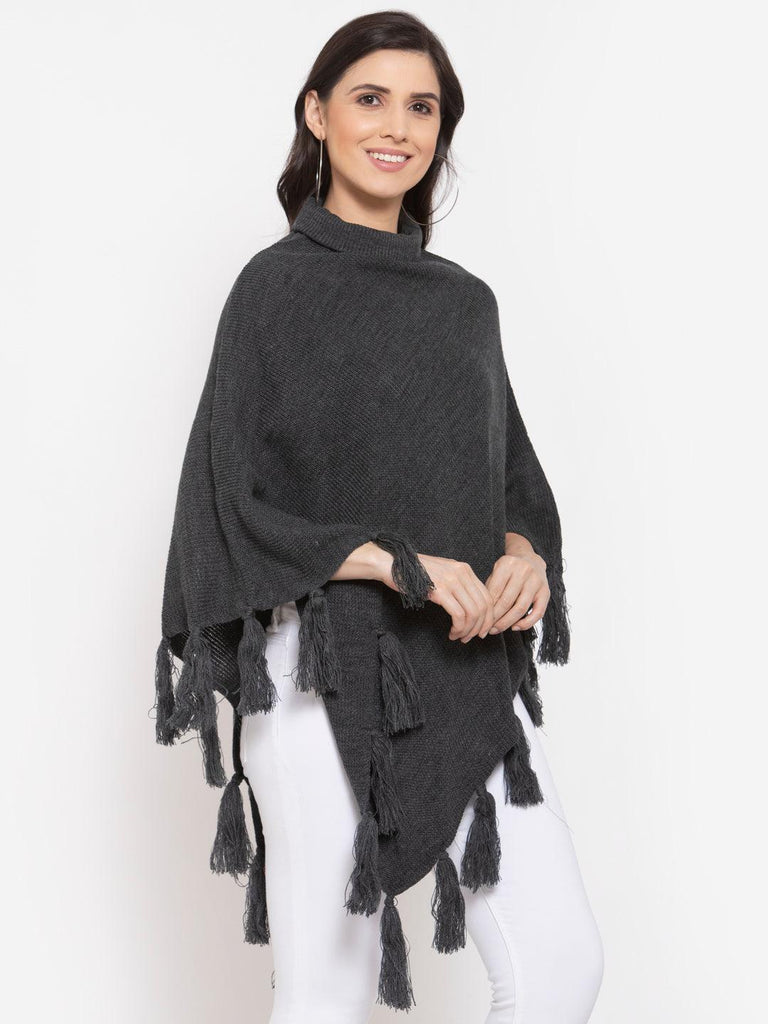 Women Poncho with Fringed Detail-Sweaters-StyleQuotient